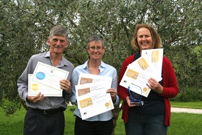 Andrew Jamieson, Helen Wright and Lyn Jamieson with their olive oil awards